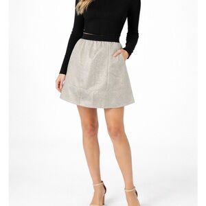 Ganni Gold Metallic A-Line Mini Skirt | Elastic Waist | Size M